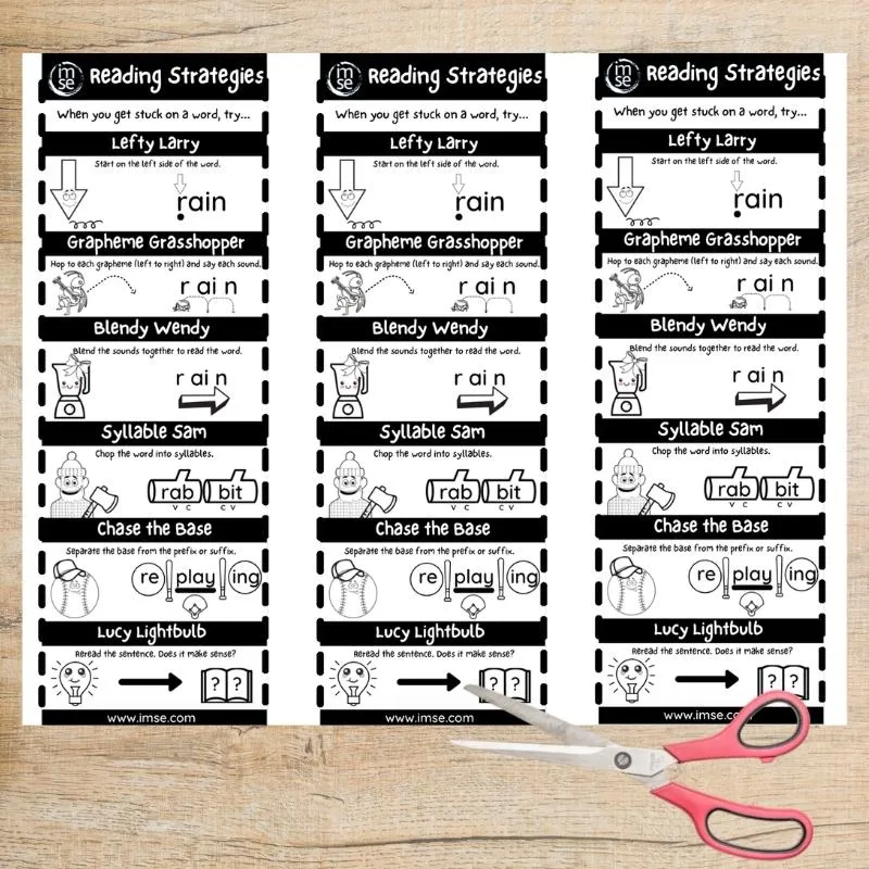 Black and White IMSE Reading Strategy Bookmarks