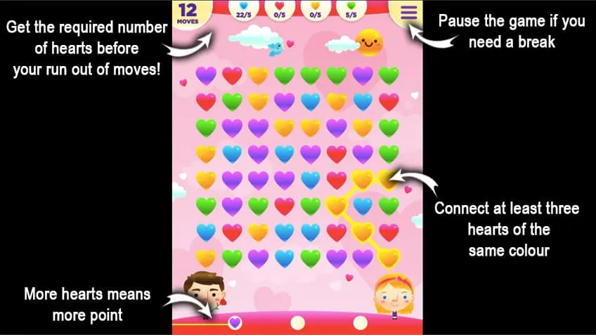 How to play Hearts Connect (screen capture)