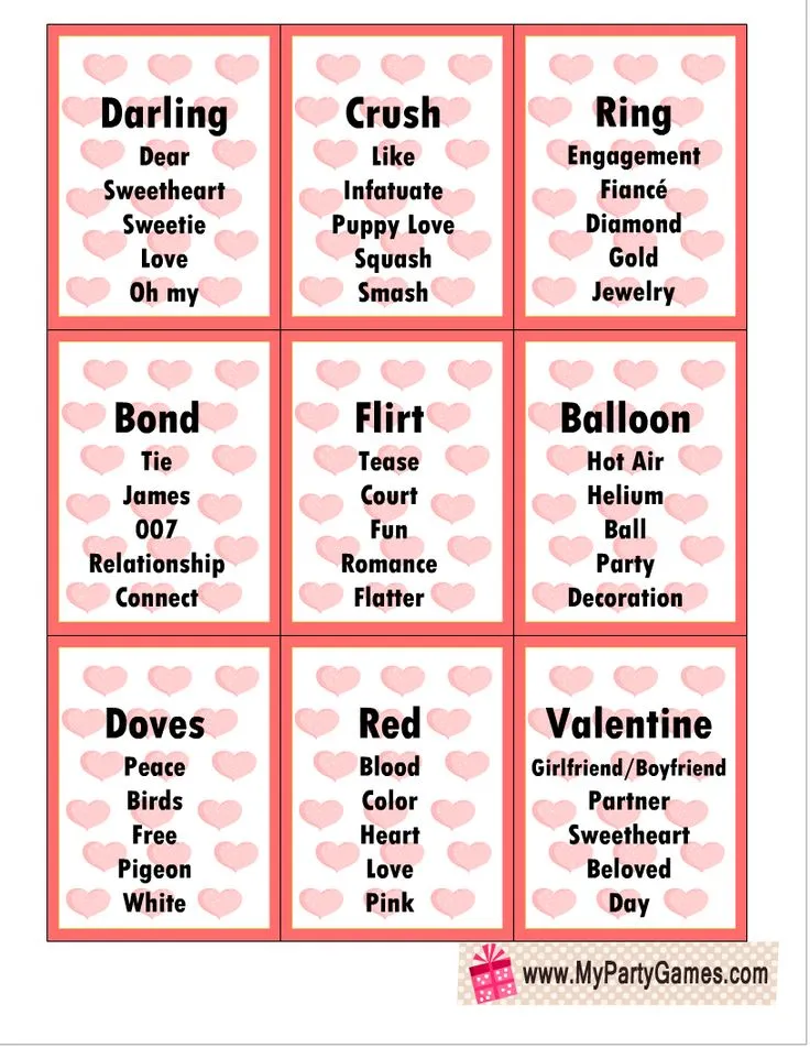 25 Free Printable Valentine Taboo Game Cards