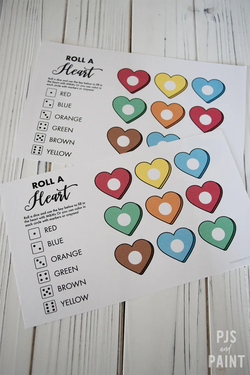 free printable roll a heart game