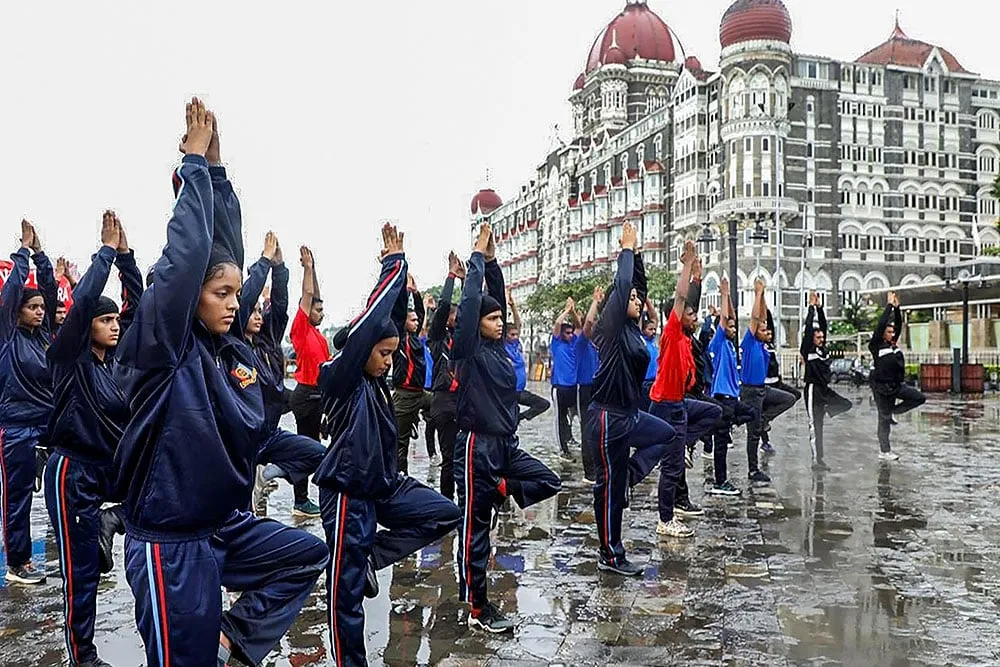 | Photo: PTI : Preparations for International Yoga Day